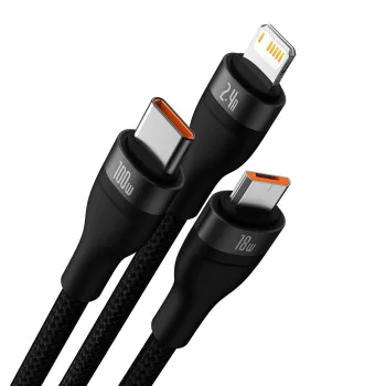 Кабел за данни 3в1, USB, 100W, 1.2m - Baseus Flash Series 2 (CASS030001) - черен