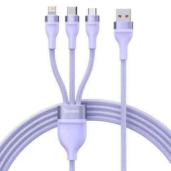 Кабел за данни 3в1, USB, 100W, 1.2m - Baseus Flash Series 2 (CASS030005) - лилав