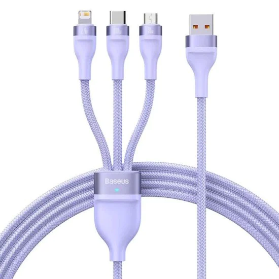 Кабел за данни 3в1, USB, 100W, 1.2m - Baseus Flash Series 2 (CASS030005) - лилав