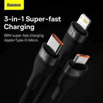 Кабел за данни 3в1, USB, 66W, 1.2m - Baseus Flash Series 2 (CASS040001) - черен
