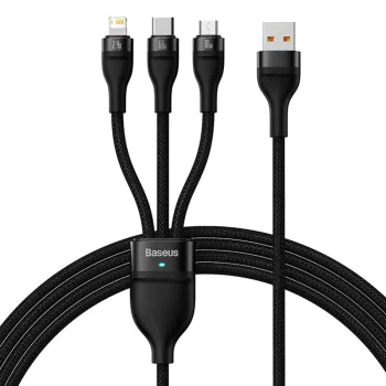 Кабел за данни 3в1, USB, 66W, 1.2m - Baseus Flash Series 2 (CASS040001) - черен
