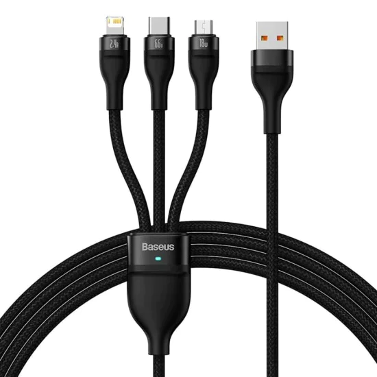 Кабел за данни 3в1, USB, 66W, 1.2m - Baseus Flash Series 2 (CASS040001) - черен
