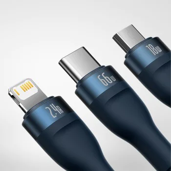 Кабел за данни 3в1, USB, 66W, 1.2m - Baseus Flash Series 2 (CASS040003) - син