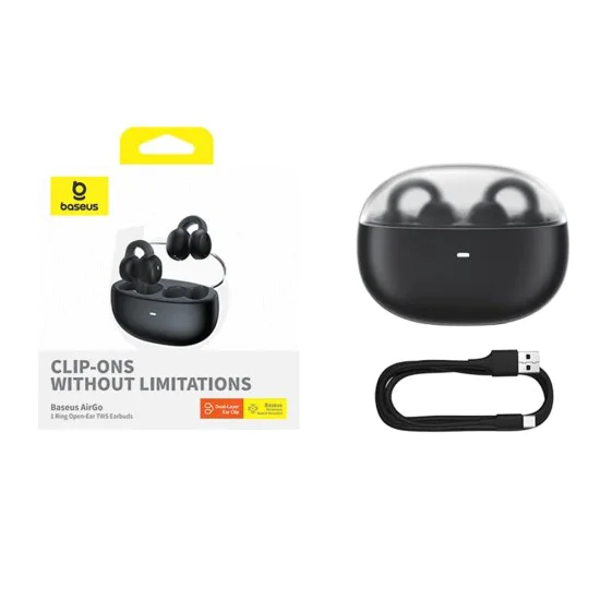 Baseus - Безжични слушалки AirGo 1 Ring (A00069201113-00) - Bluetooth 5.3, TWS, Дизайн с отворена щипка за уши - Черен клъстер