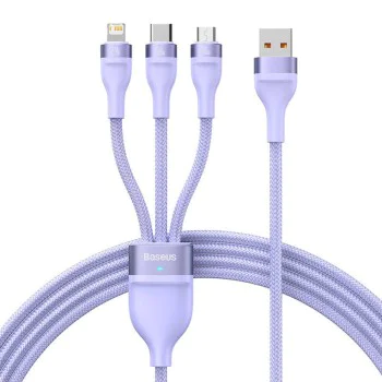 Кабел за данни 3в1, USB, 66W, 1.2m - Baseus Flash Series 2 (CASS040005) - лилав