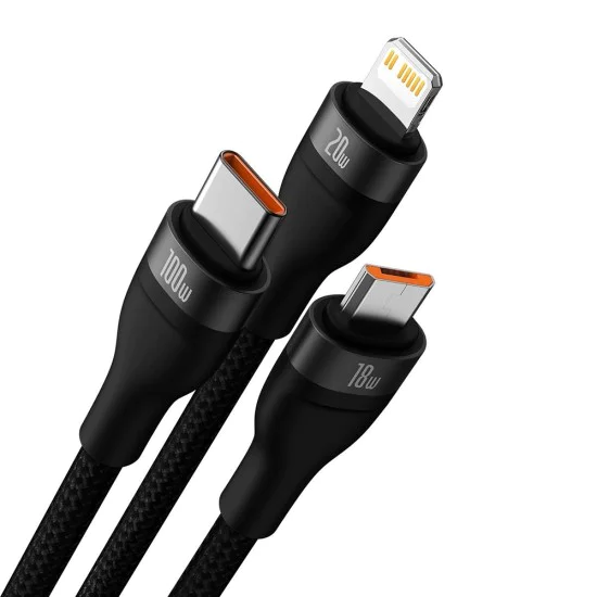 Кабел за данни с USB адаптер, Type-C, 100 W, 1,2 m - Baseus Flash Series 2 (CASS030101) - черен