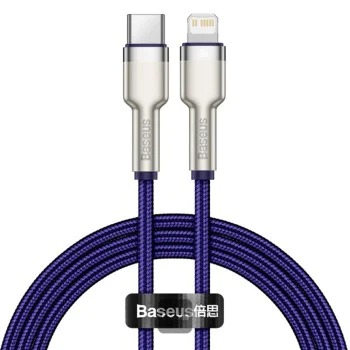 Кабел Type-C към Lightning, Fast Charging PD20W, 480Mbps, 2.4A, 1m - Baseus Cafule Series Metal (CATLJK-A05) - лилав