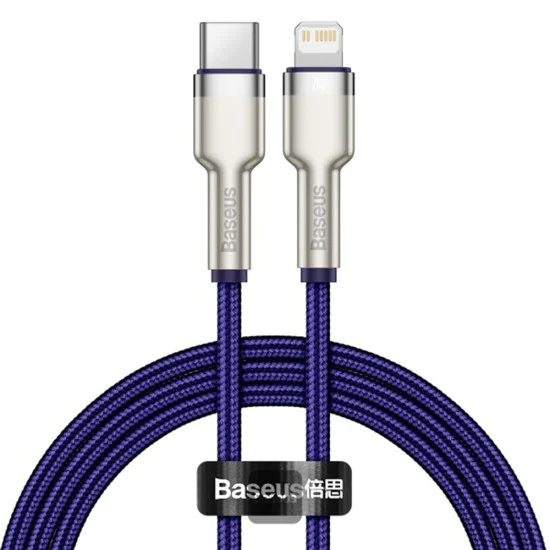 Кабел Type-C към Lightning, Fast Charging PD20W, 480Mbps, 2.4A, 1m - Baseus Cafule Series Metal (CATLJK-A05) - лилав