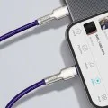 Кабел Type-C към Lightning, Fast Charging PD20W, 480Mbps, 2.4A, 1m - Baseus Cafule Series Metal (CATLJK-A05) - лилав