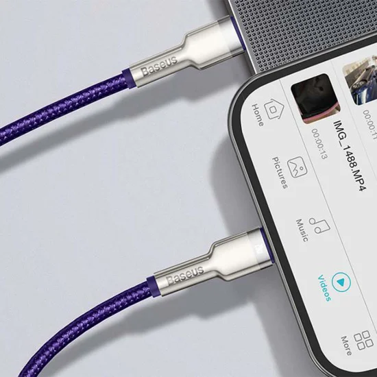 Кабел Type-C към Lightning, Fast Charging PD20W, 480Mbps, 2.4A, 1m - Baseus Cafule Series Metal (CATLJK-A05) - лилав