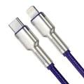 Кабел Type-C към Lightning, Fast Charging PD20W, 480Mbps, 2.4A, 1m - Baseus Cafule Series Metal (CATLJK-A05) - лилав