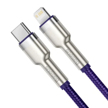 Кабел Type-C към Lightning, Fast Charging PD20W, 480Mbps, 2.4A, 1m - Baseus Cafule Series Metal (CATLJK-A05) - лилав
