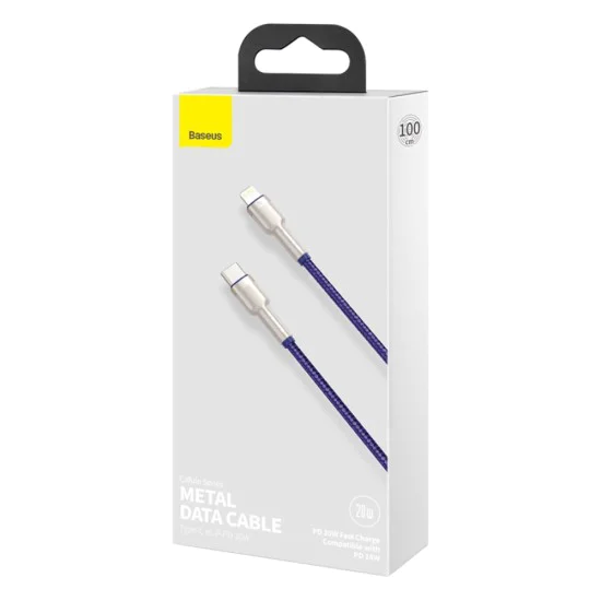 Кабел Type-C към Lightning, Fast Charging PD20W, 480Mbps, 2.4A, 1m - Baseus Cafule Series Metal (CATLJK-A05) - лилав