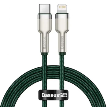 Type-C към Lightning кабел, 20 W, 480 Mbps, 1 m - Baseus Cafule Series Metal (CATLJK-A06) - тъмно зелен