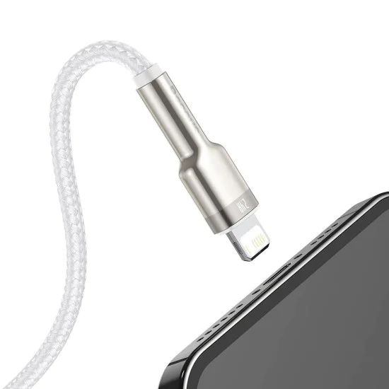 USB към Lightning кабел, 2.4A, 480Mbps, 1m - Baseus Cafule Series Metal (CALJK-A02) - Бял
