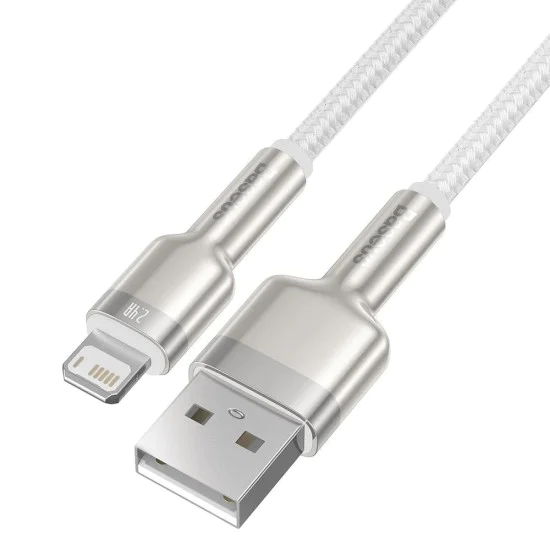 USB към Lightning кабел, 2.4A, 480Mbps, 1m - Baseus Cafule Series Metal (CALJK-A02) - Бял