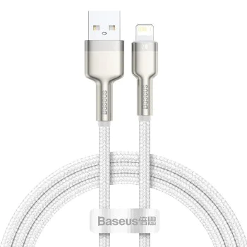 USB към Lightning кабел, 2.4A, 480Mbps, 1m - Baseus Cafule Series Metal (CALJK-A02) - Бял