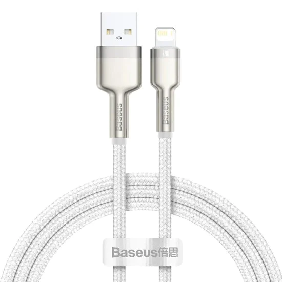 USB към Lightning кабел, 2.4A, 480Mbps, 1m - Baseus Cafule Series Metal (CALJK-A02) - Бял