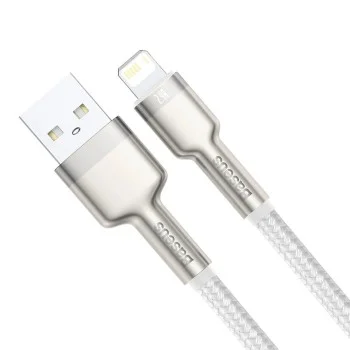USB към Lightning кабел, 2.4A, 480Mbps, 1m - Baseus Cafule Series Metal (CALJK-A02) - Бял