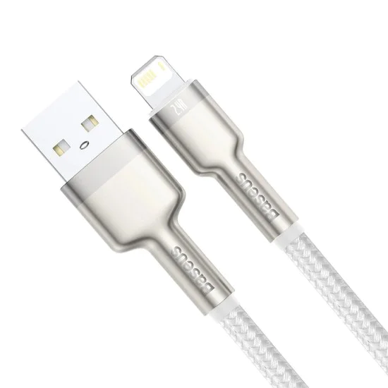 USB към Lightning кабел, 2.4A, 480Mbps, 1m - Baseus Cafule Series Metal (CALJK-A02) - Бял