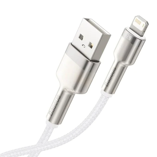 USB към Lightning кабел, 2.4A, 480Mbps, 1m - Baseus Cafule Series Metal (CALJK-A02) - Бял
