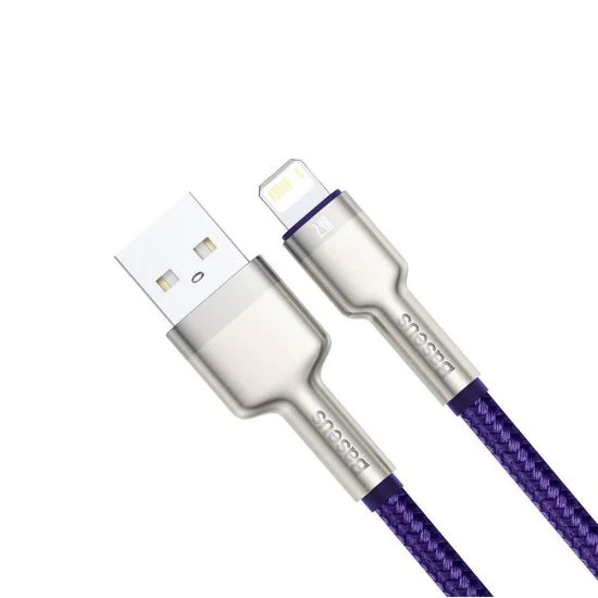 Кабел USB към Lightning, 2.4A, 480Mbps, 1m - Baseus Cafule Series Metal (CALJK-A05) - Лилав