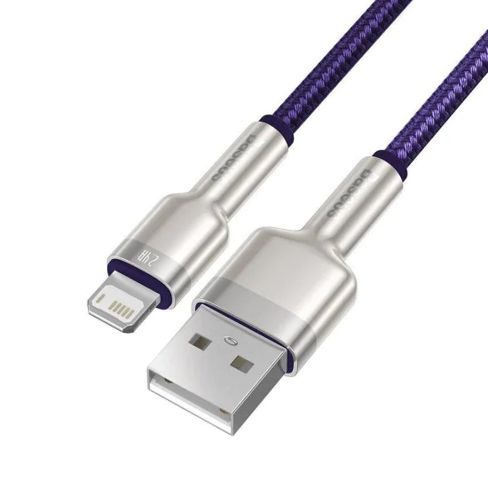 Кабел USB към Lightning, 2.4A, 480Mbps, 1m - Baseus Cafule Series Metal (CALJK-A05) - Лилав