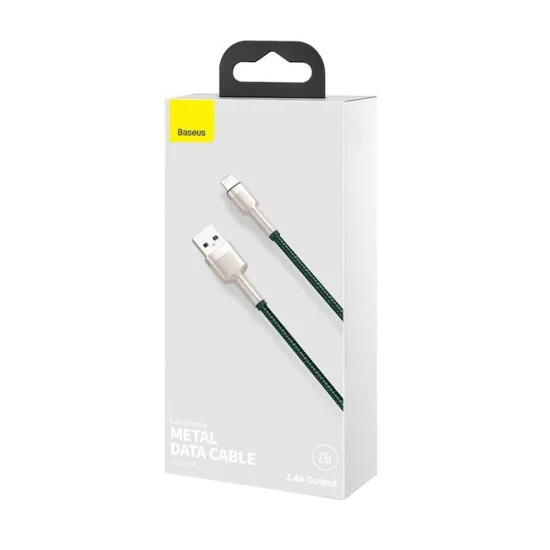 USB към Lightning кабел, 2.4A, 480Mbps, 1m - Baseus Cafule Series Metal (CALJK-A06) - зелен
