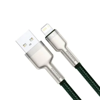USB към Lightning кабел, 2.4A, 480Mbps, 1m - Baseus Cafule Series Metal (CALJK-A06) - зелен