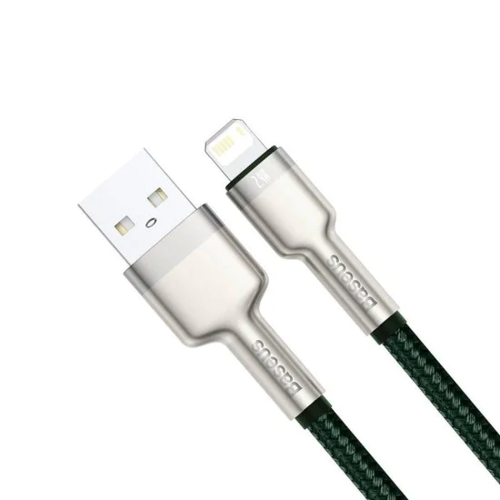 USB към Lightning кабел, 2.4A, 480Mbps, 1m - Baseus Cafule Series Metal (CALJK-A06) - зелен