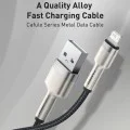 USB към Lightning кабел, 2.4A, 480Mbps, 1m - Baseus Cafule Series Metal (CALJK-A06) - зелен