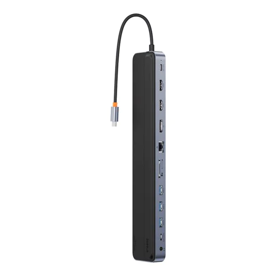 Хъб тип-C към HDMI x 2, USB3.0 x 3, тип-C, DP, SD/TF, RJ45, USB-C, жак, 100 W - Baseus (WKSXX030213) - черен