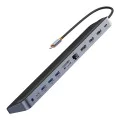 Хъб тип-C към HDMI x 2, USB3.0 x 3, тип-C, DP, SD/TF, RJ45, USB-C, жак, 100 W - Baseus (WKSXX030213) - черен