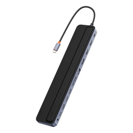 Хъб тип-C към HDMI x 2, USB3.0 x 3, тип-C, DP, SD/TF, RJ45, USB-C, жак, 100 W - Baseus (WKSXX030213) - черен