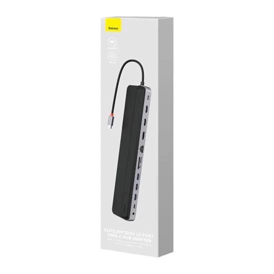 Хъб тип-C към HDMI x 2, USB3.0 x 3, тип-C, DP, SD/TF, RJ45, USB-C, жак, 100 W - Baseus (WKSXX030213) - черен