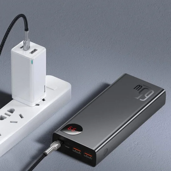 Външна батерия – Baseus Adaman PPIMDA-D01 – 2x USB, Type-C, Micro-USB, 65W, 20000mAh, с Type-C кабел – Черен