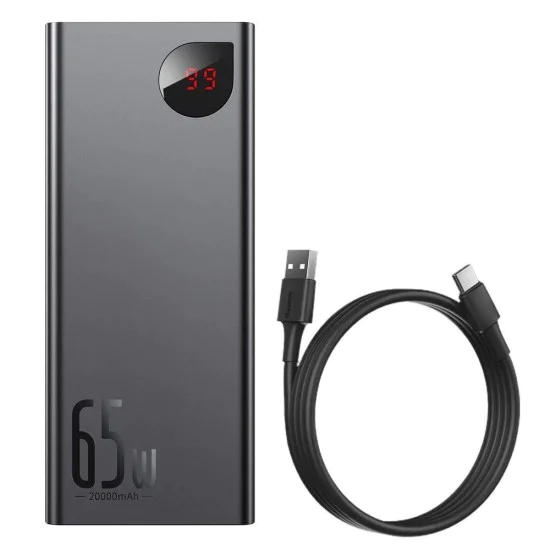Външна батерия – Baseus Adaman PPIMDA-D01 – 2x USB, Type-C, Micro-USB, 65W, 20000mAh, с Type-C кабел – Черен