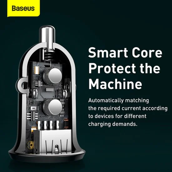 USB зарядно за кола, 5V, 3.1A - Baseus Grain (CCALL-ML02) - бяло