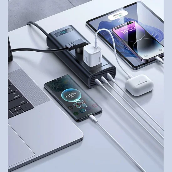 USB инвертор за кола, Type-C, CN/US/EU, 150W - Baseus (CGNB020101) - Черен