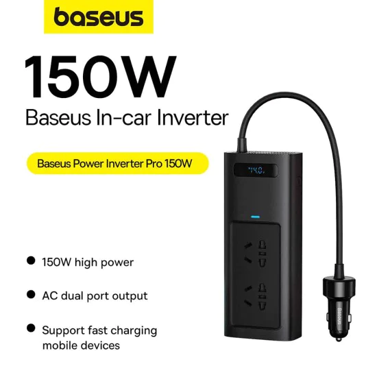 USB инвертор за кола, Type-C, CN/US/EU, 150W - Baseus (CGNB020101) - Черен