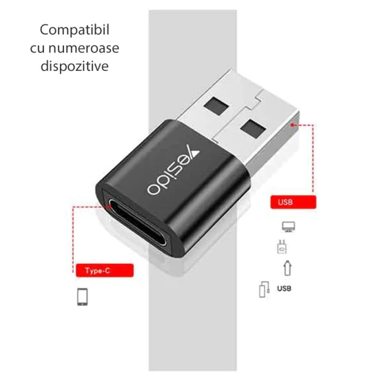 USB към Type-C 5Gbps OTG адаптер - Yesido (GS09) - черен