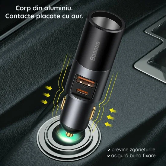 Зарядно за кола, USB, Type-C, 120 W - Baseus Share Together (CCBT-C0G) - сиво