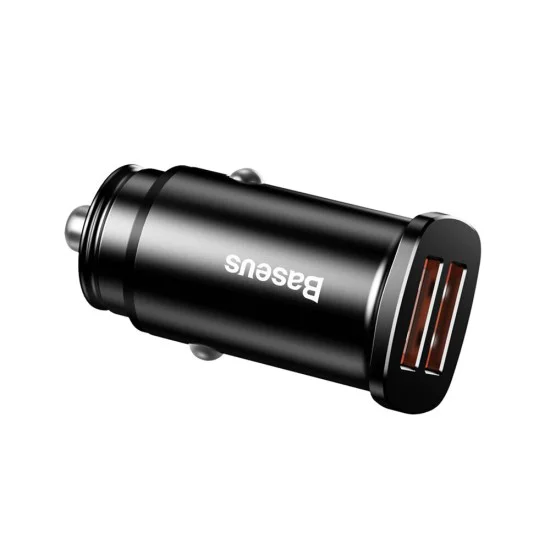 Двойно зарядно за кола, USB, 30 W - Baseus Square Metal (CCALL-DS01) - черно