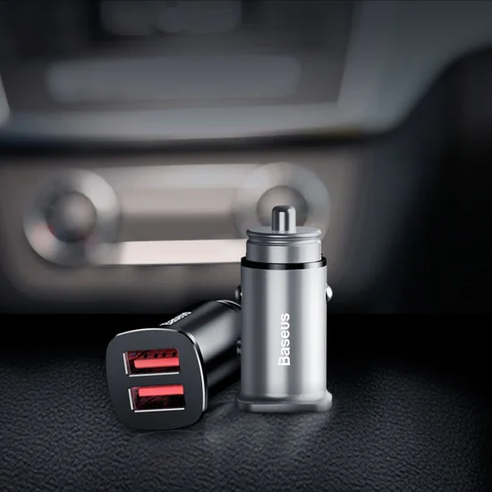 Двойно зарядно за кола, USB, 30 W - Baseus Square Metal (CCALL-DS01) - черно