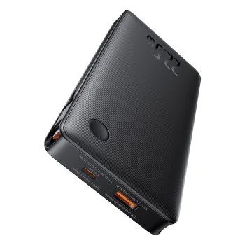 Външен USB батериен пакет, Type-C, двоен USB-C кабел, Lightning, 22,5 W, 10000 mAh - Baseus Airpow Air Lite (P10067501123-00) - черен