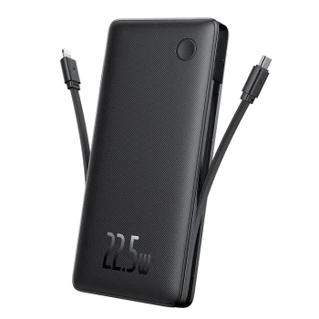 Външен USB батериен пакет, Type-C, двоен USB-C кабел, Lightning, 22,5 W, 10000 mAh - Baseus Airpow Air Lite (P10067501123-00) - черен