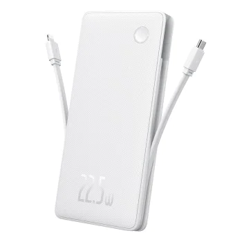 Външна USB батерия, Type-C, двоен USB-C кабел, Lightning, 22.5W, 10000mAh - Baseus Airpow Air Lite (P10067501213-00) - бял