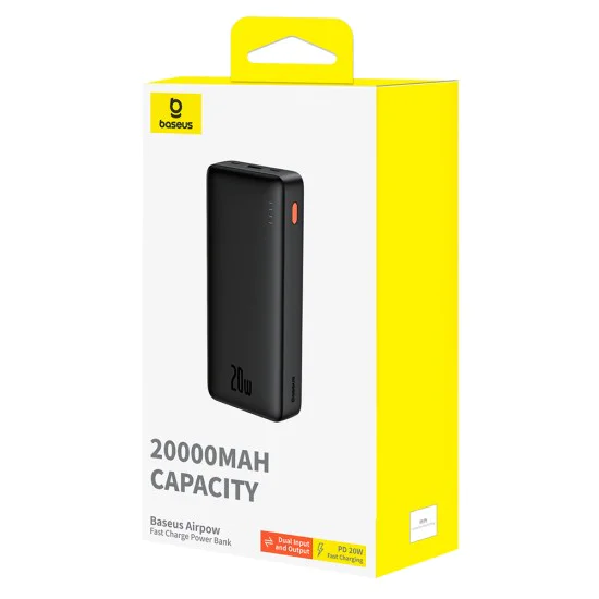 Външна USB батерия, Type-C, Micro-USB, 20W, 20000mAh - Baseus Airpow (P10022804113-00) - Черна