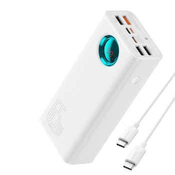 Външен батериен пакет 4x USB, Type-C, Lighting, Micro-USB, Fast Charge, 65W, 26800mAh - Baseus Amblight (P1002240222223-00) - Бял