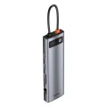 USB-C към 3 x USB, Type-C, VGA, 2x HDMI, TF/SD концентратор - Baseus (CAHUB-CT0G) - сив